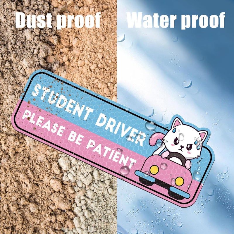 CNhoqc New Driver Car Magnet - 4pcs Cute Nervous Cat New Driver Car Rectangle Reflective Reusable Movable Funny Magnet Sticker for Bumper Please Be Patient Student Driver Safety Warning Attention Sign - Image 5
